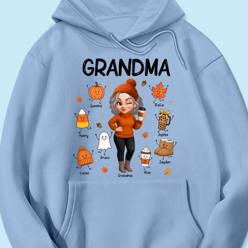 Fall Season Grandma Custom Grandkids Doodle Fall Symbols - Personalized Shirt - Fall Gift For Grandma
