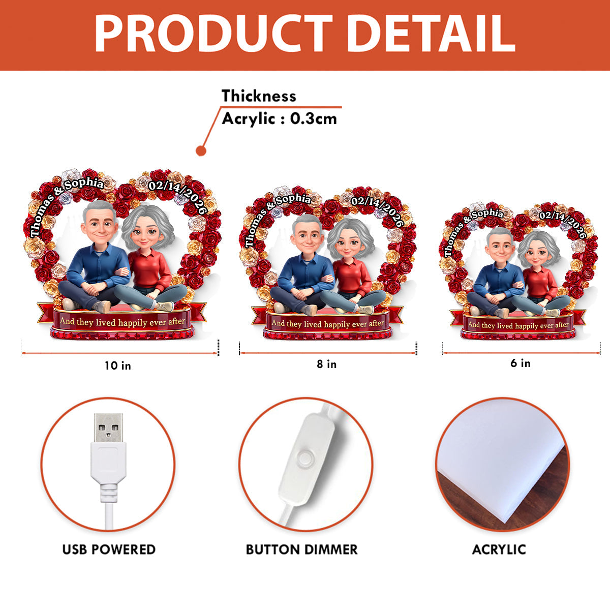 Flower Heart Couple Sitting Together - Personalized Light Box - Gift for Couple