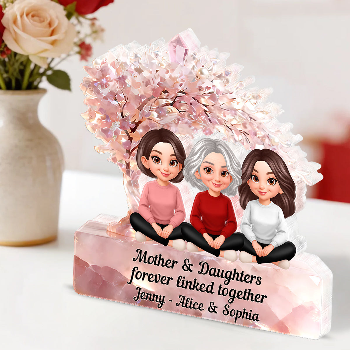 Mother And Daughter Forever Linked Together - Personalized Acrylic Block Plaque - Heartfelt Gift For Mom, Grandma