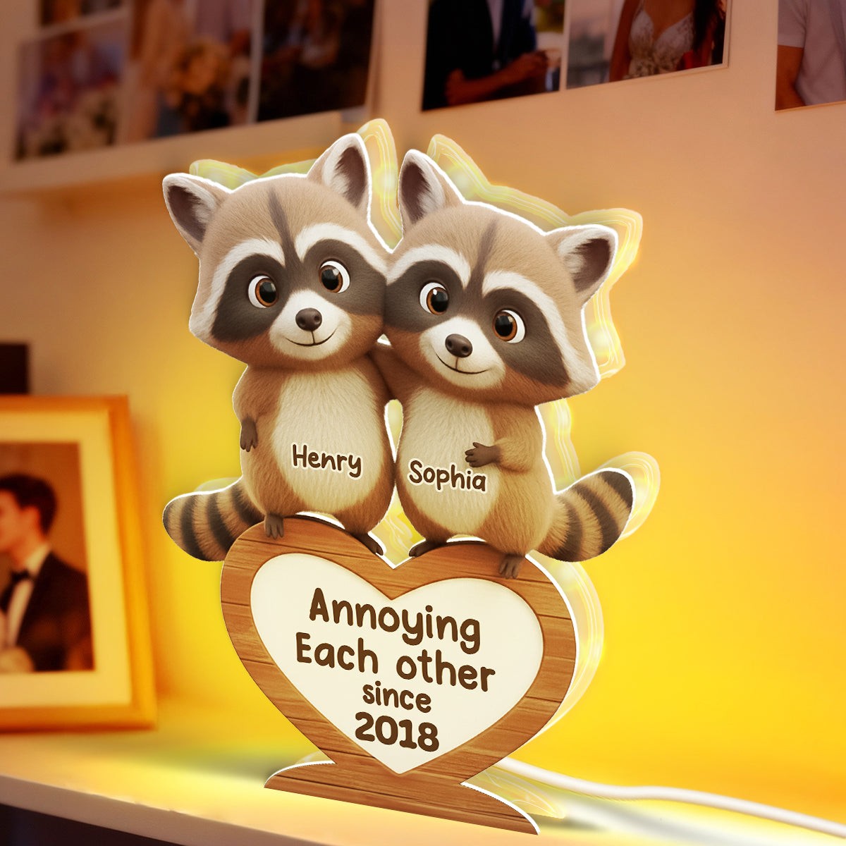 Raccoon Couple Annoying Each Other - Personalized Light Box - Gift for Couple, Gift for him, Gift for her