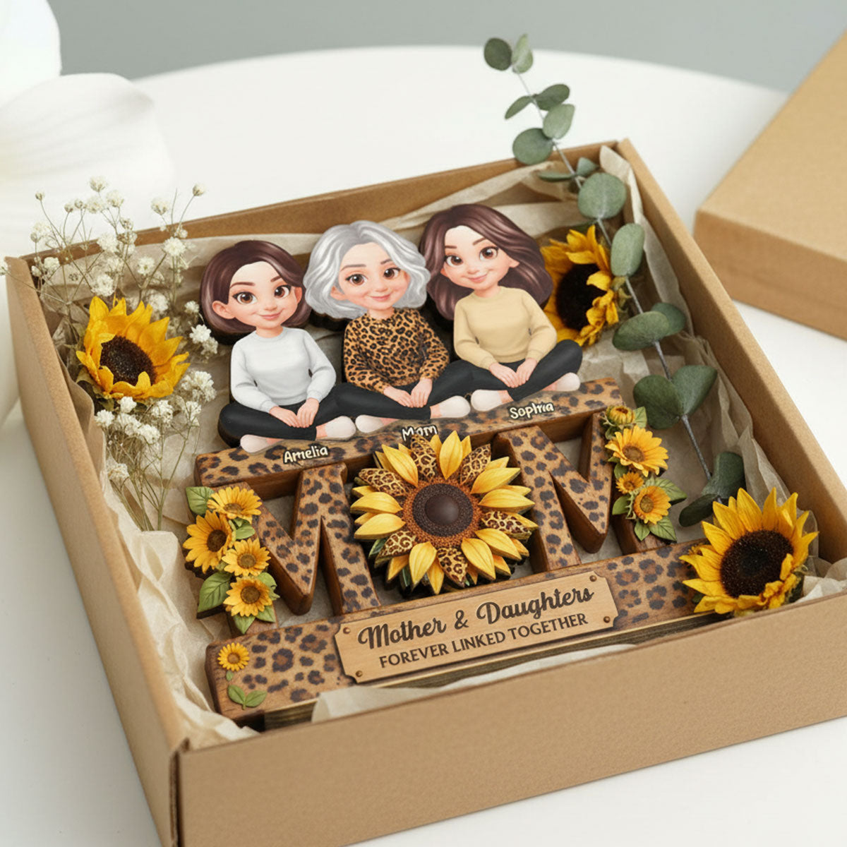 Beautiful Leopard Sunflower You Are My Sunshine MOM And Daughters Sons - Personalized 2-Layered Wooden Plaque - Gift For Mom