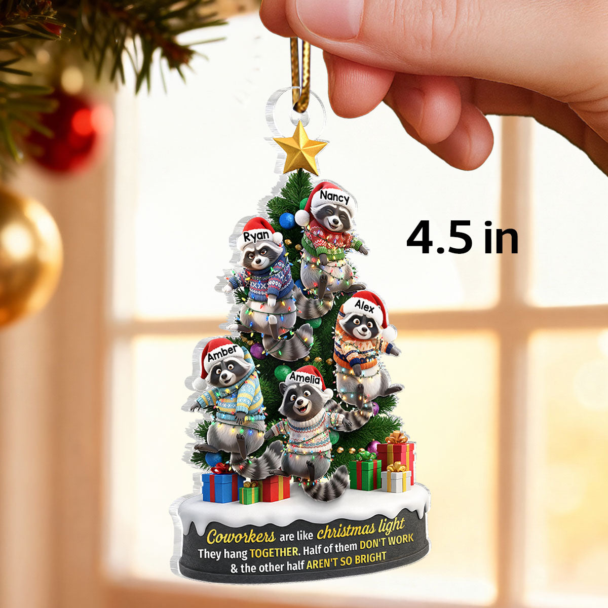 Coworkers Are Like Christmas Lights, Funny Raccoon Hanging on Christmas Tree - Personalized Acrylic Ornament - Christmas Gift for Coworkers