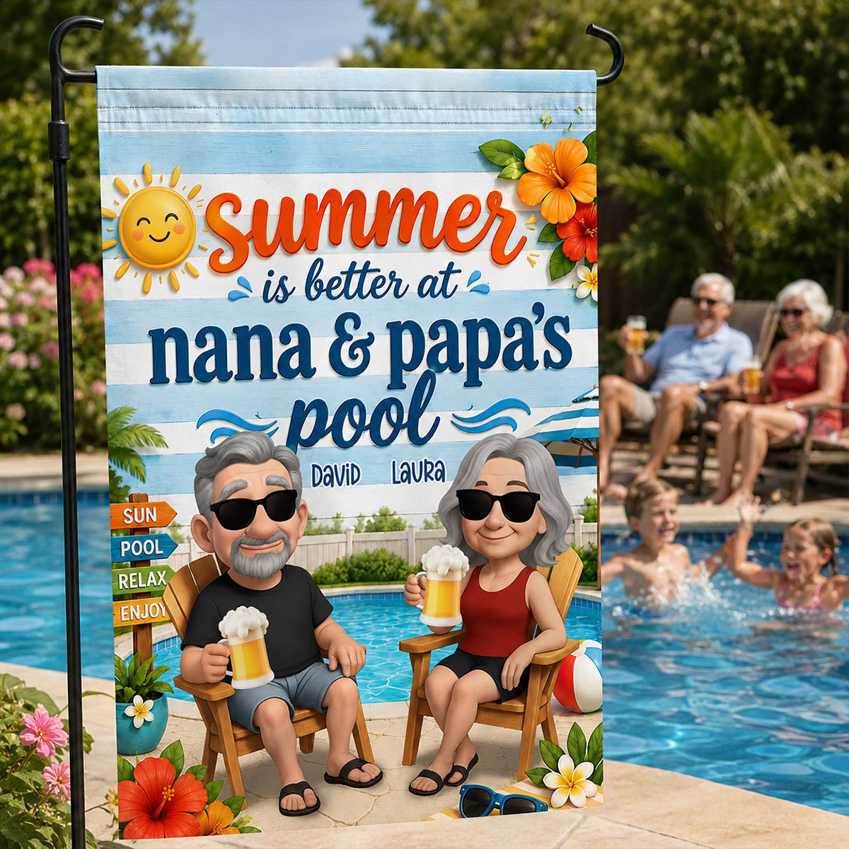 Summer Is Better At Nana & Papa's Pool - Personalized Garden Flag - Gift For Grandparents, Summer Decorations