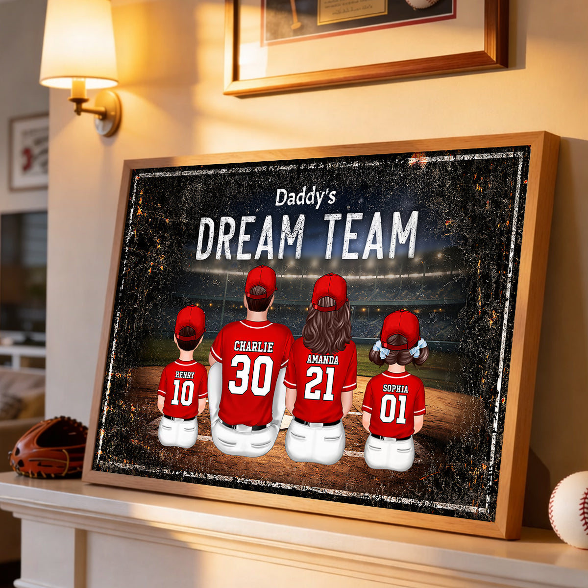 Daddy's Dream Team Baseball - Personalized Poster - Father's Day Gift for Dad, Husband