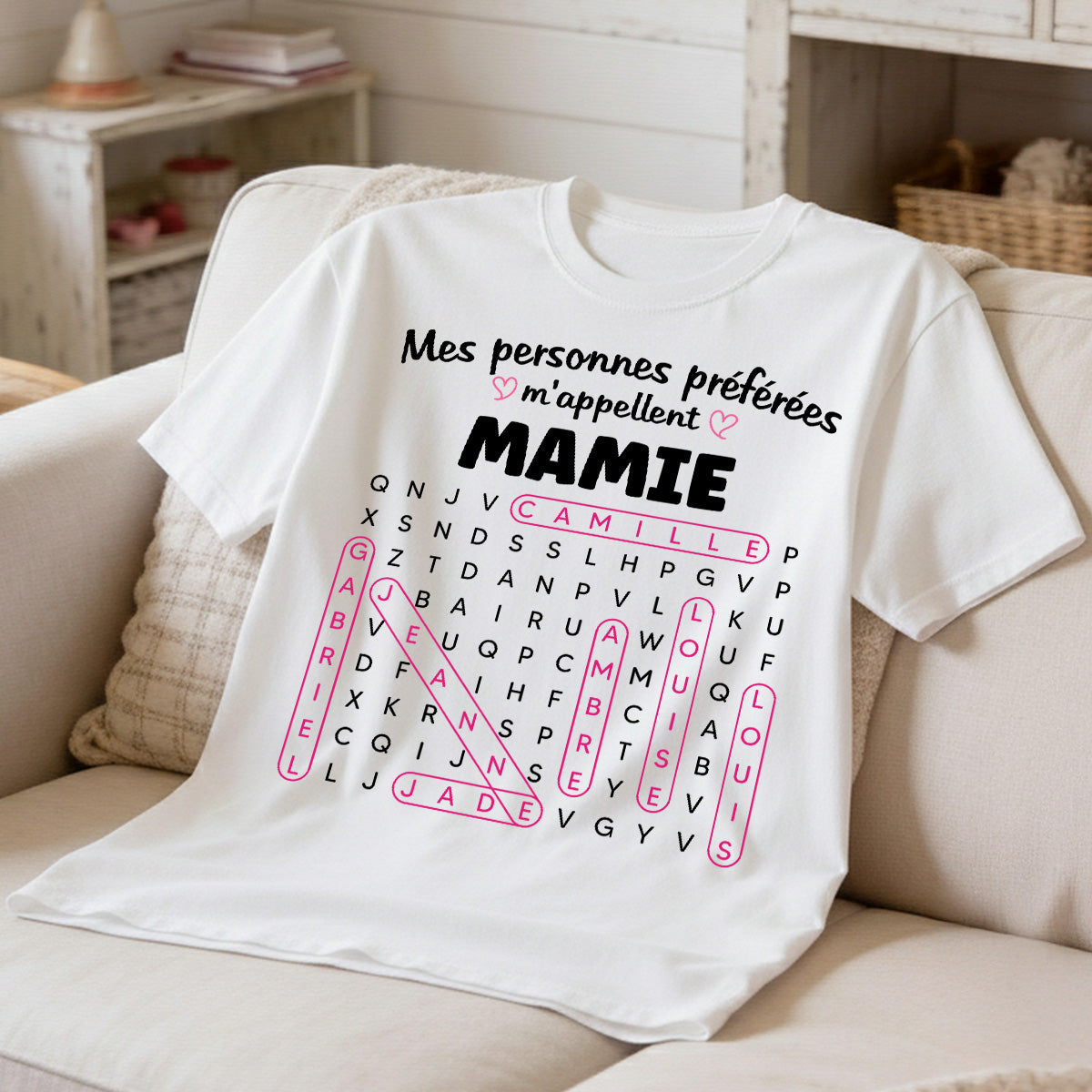 T-shirt Personnalisé Mots Fléchés - Mes personnes préférées m'appellent Mamie - Cadeau pour Grand-Mère
