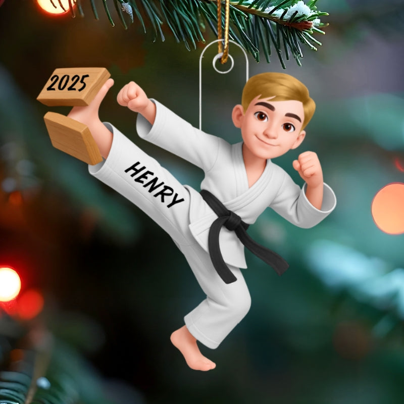 3D Effect Karate Boy Girl - Personalized Acrylic Ornament - Christmas Gift for Daughter or Son