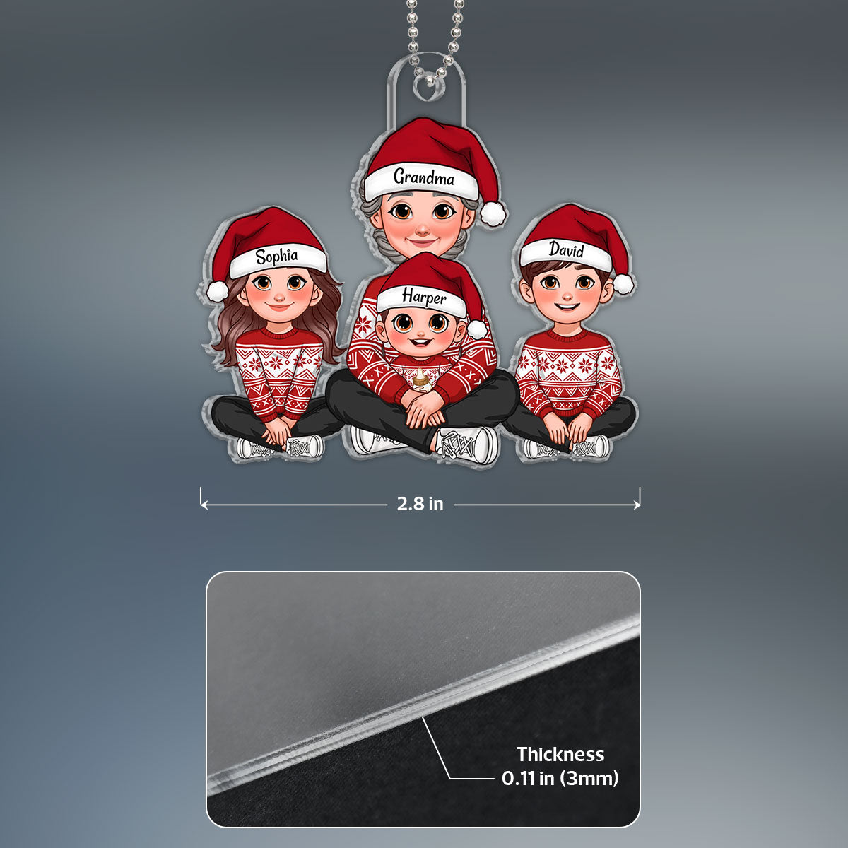 Animated Grandma Grandkids Sitting Christmas Personalized Acrylic Ornament