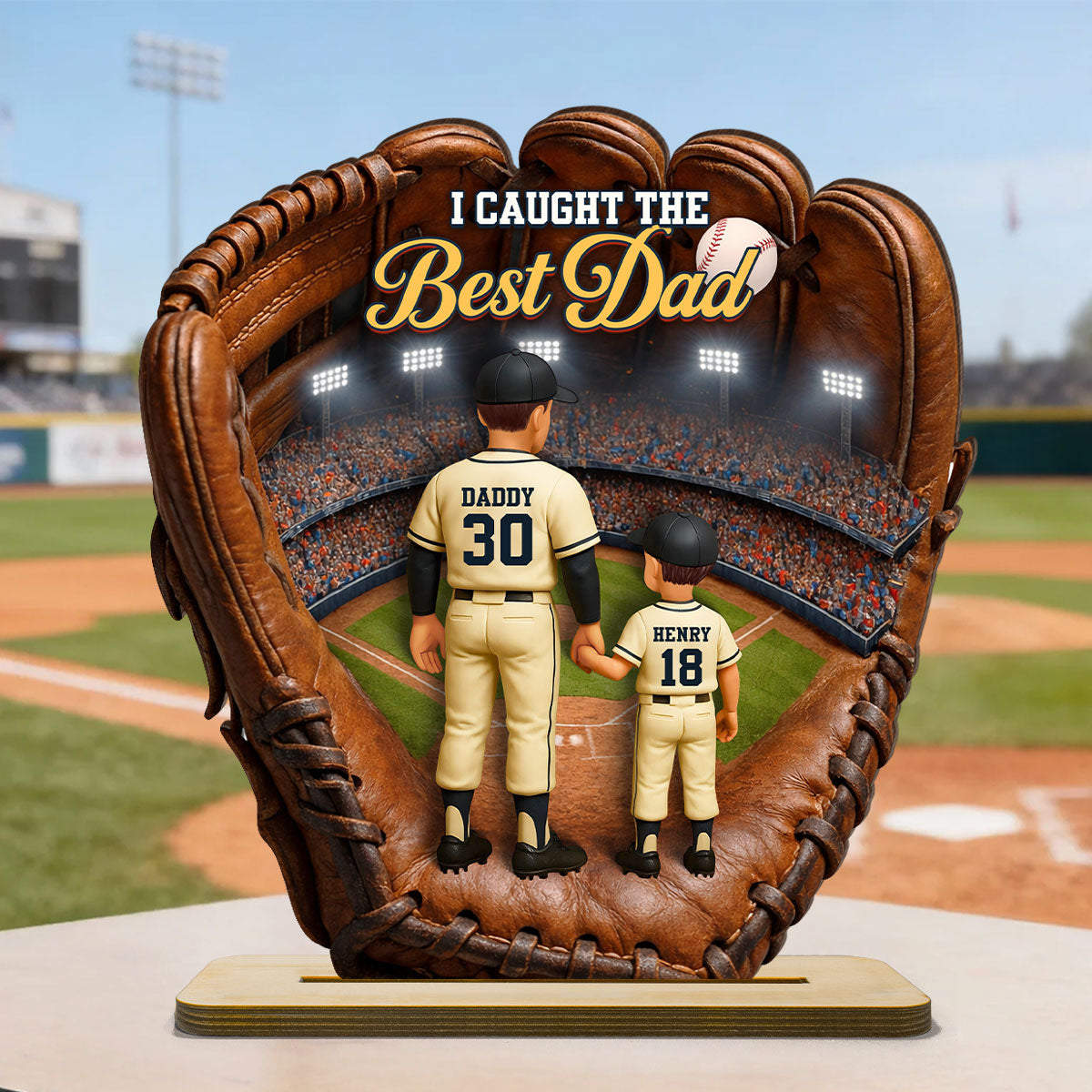 The Home Run Heart Baseball Dad Kids - Personalized 2-Layered Wooden Plaque - Gift For Dad
