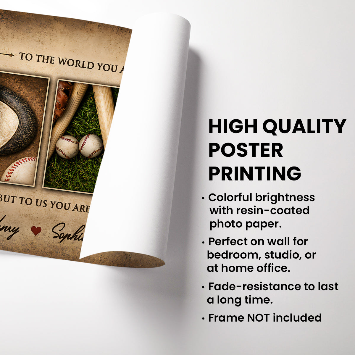 Baseball Dad to Us You Are the World - Personalized Poster - Father's Day Gift for Dad, Husband