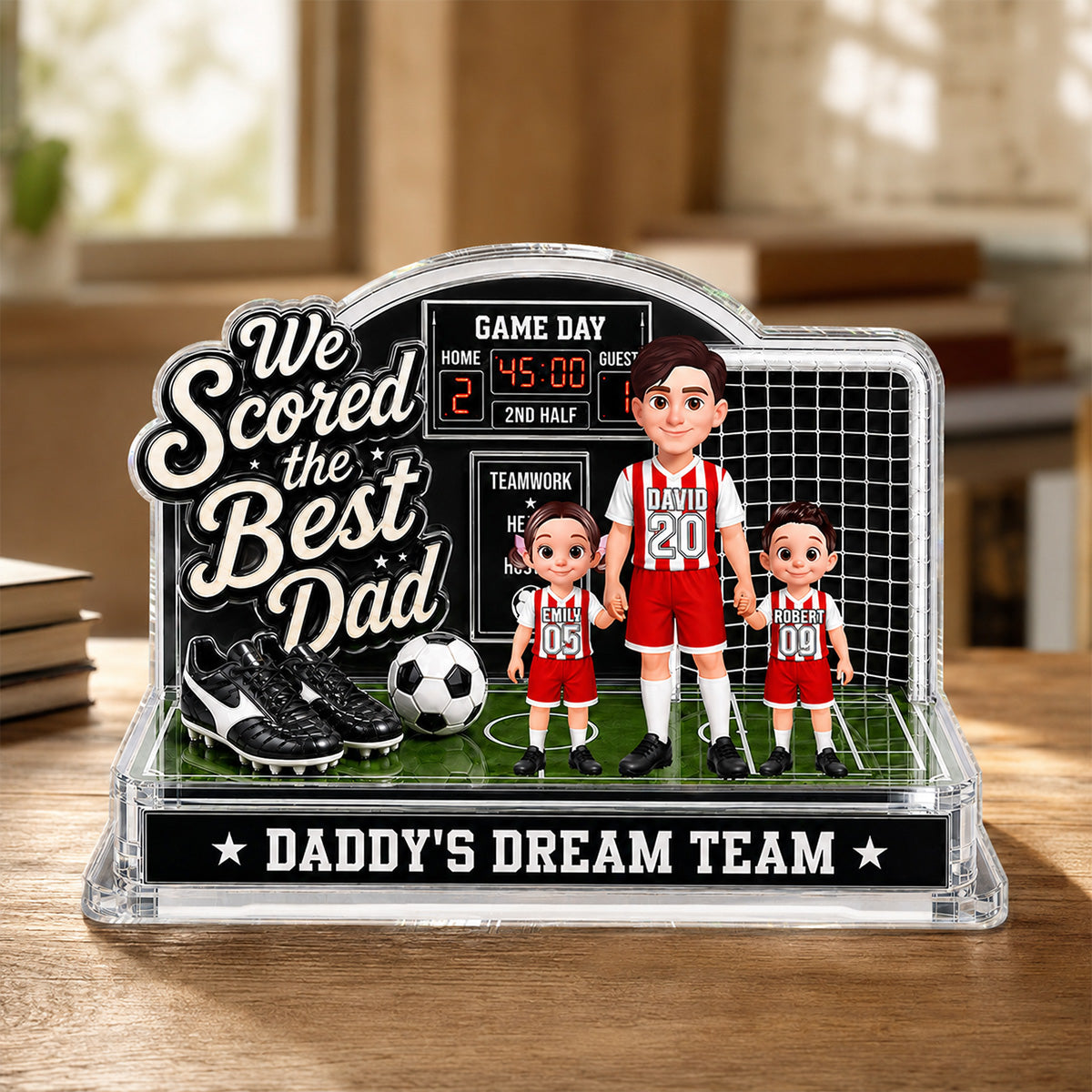 Soccer Dad & Kids On Court 2D Flat - Personalized Acrylic Block Plaque -  Gift For Soccer Dad, UK Football Dad