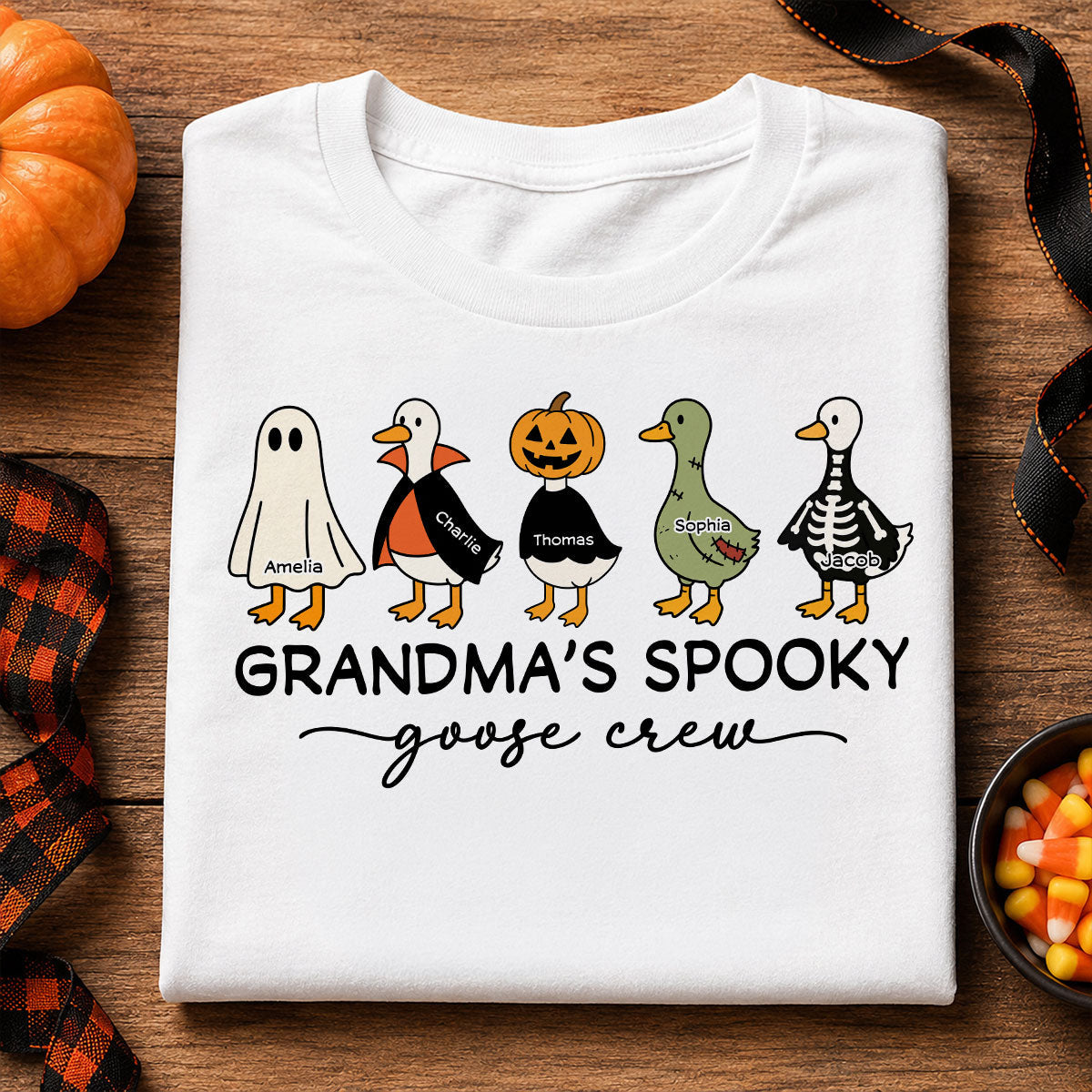 Grandma's Little Goose Crew - Personalized Shirt - Halloween Gift For Grandma, Grandkids