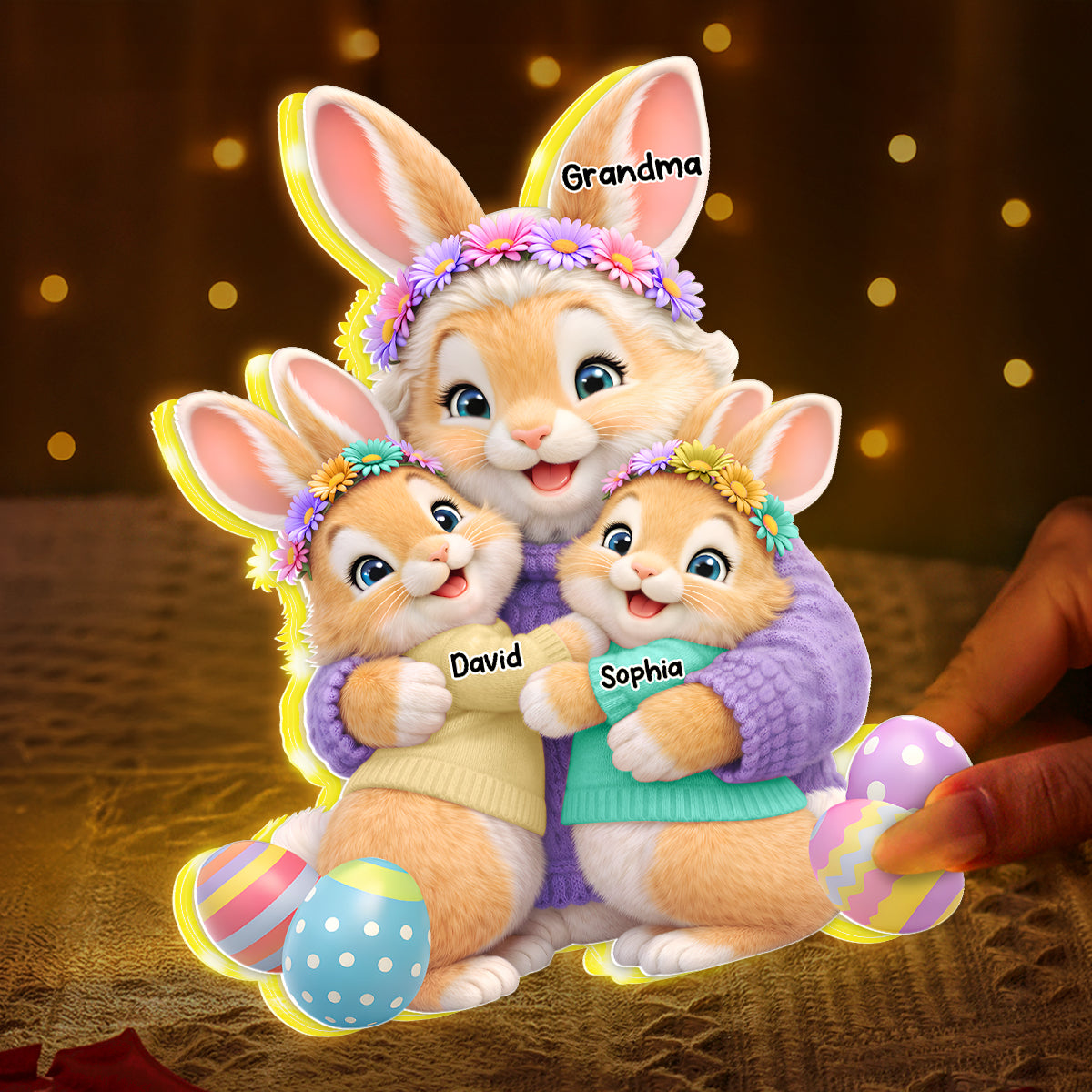 Bunny Easter Grandma with Grandkids' Names - Personalized Light Box - Easter Decor for Grandma