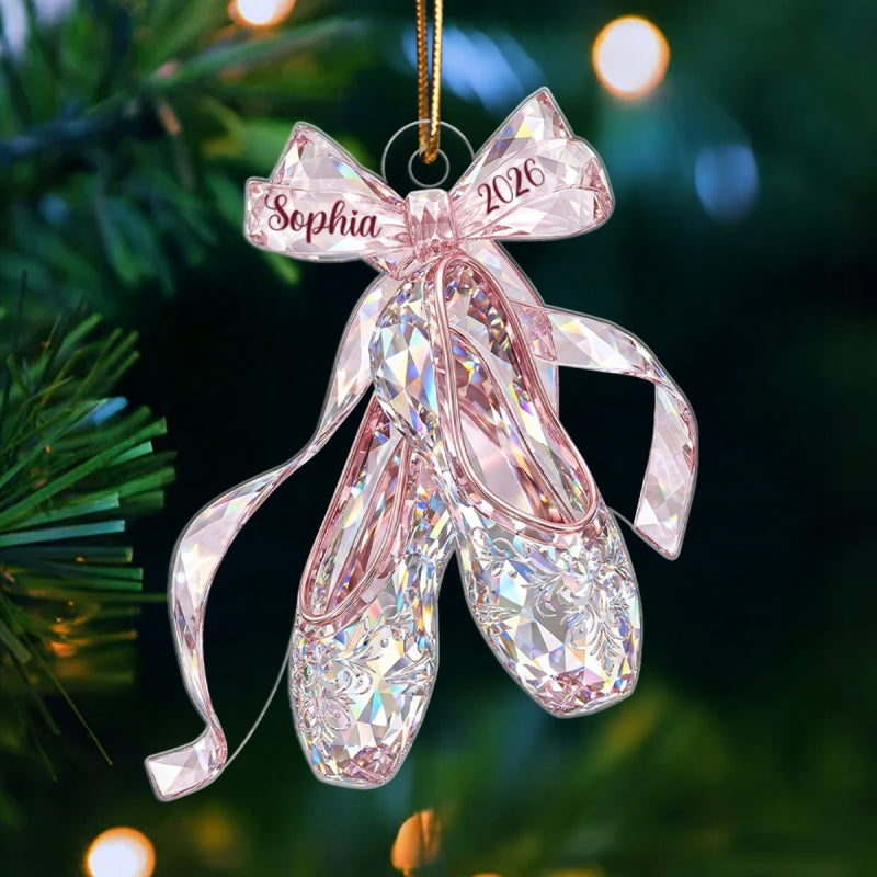 Ballet Shoes Crystal Effect - Personalized Acrylic Ornament - Unique Christmas Gift For Kid