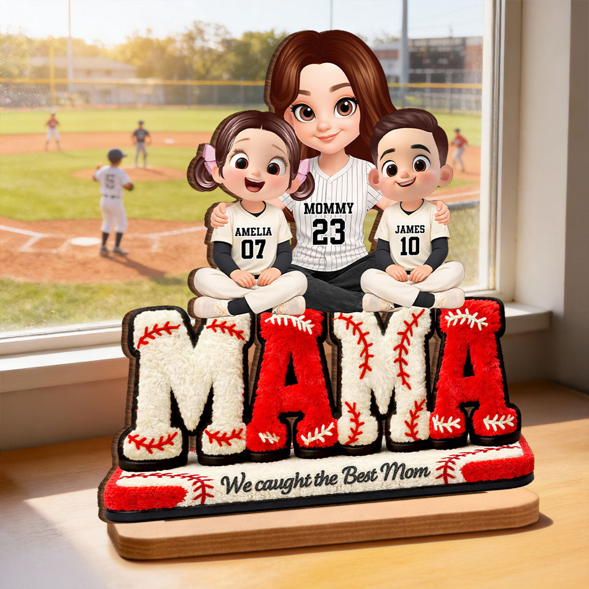Mama Baseball And Kids - Personalized 2-Layered Wooden Plaque - Heartfelt Gift For Mom, Grandma