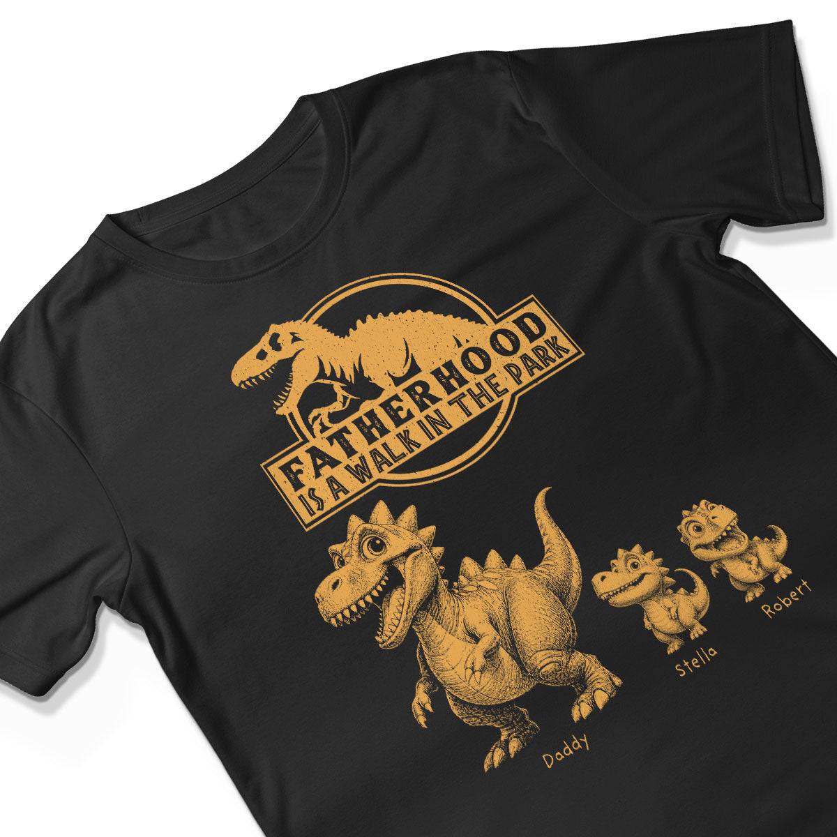 Retro Yellow Vintage Fatherhood Is A Walk In The Park Dinosaurs - Personalized Shirt - Funny Father's Day Gift For Dad, Husband
