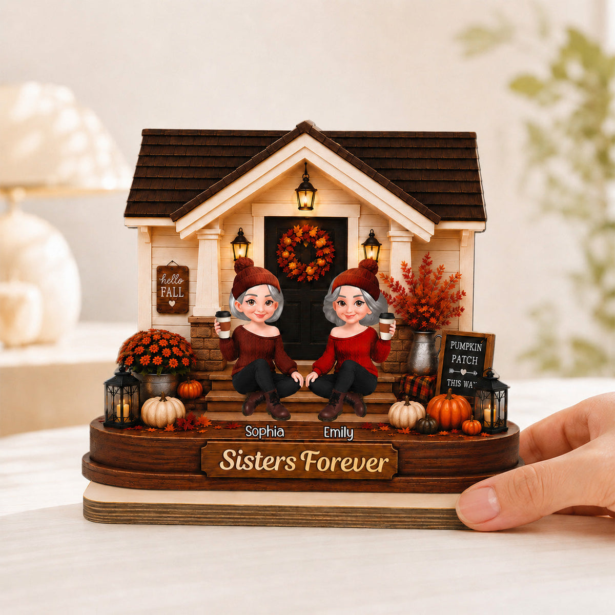 Front Porch Besties Sisters Fall Season 2D Flat - Personalized Wooden Plaque