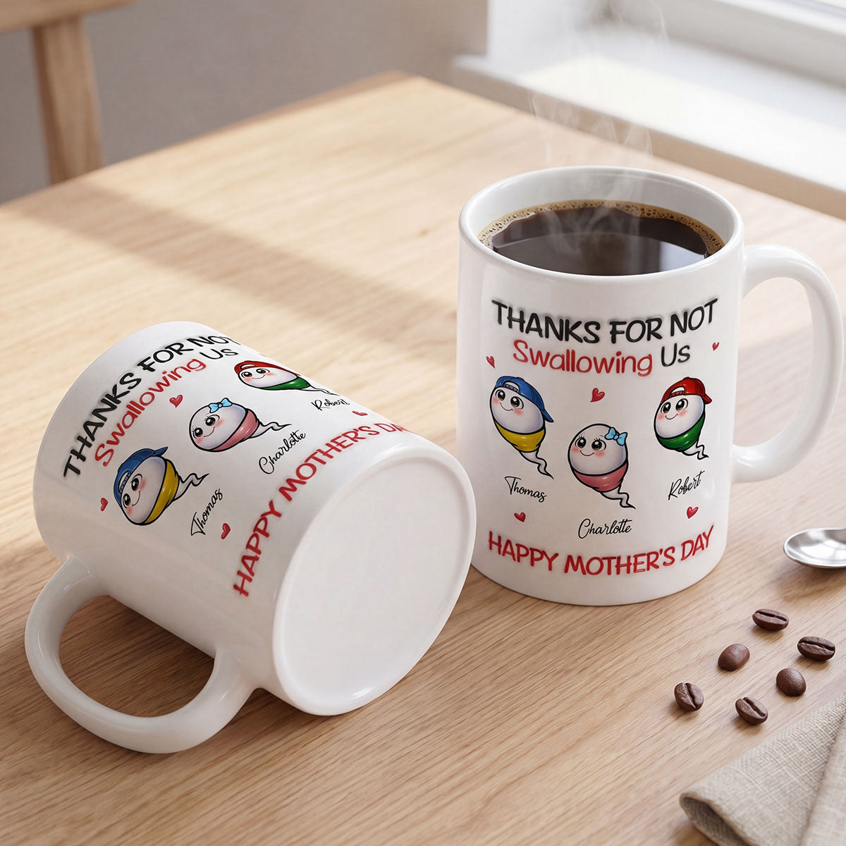 Little Cute Kids Thanks For Not Swallowing Us - Personalized Mug - Funny Mother's Day Gift For Mom