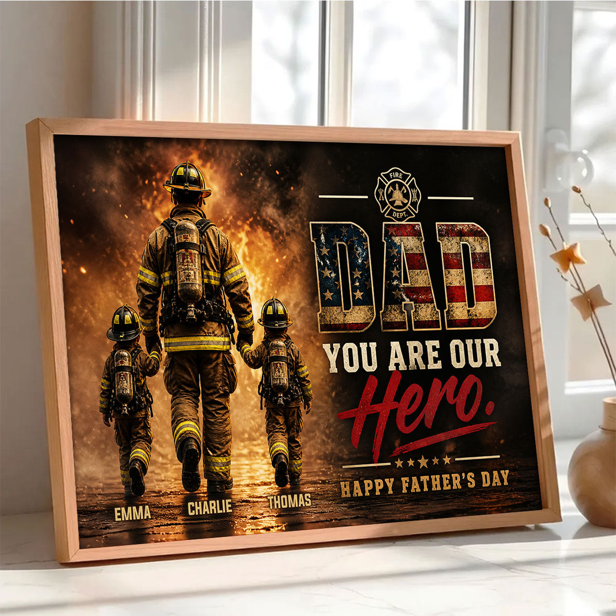 Firefighter Dad You Are Our Hero - Personalized Poster - Heartfelt Father's Day Gift for Dad, Husband