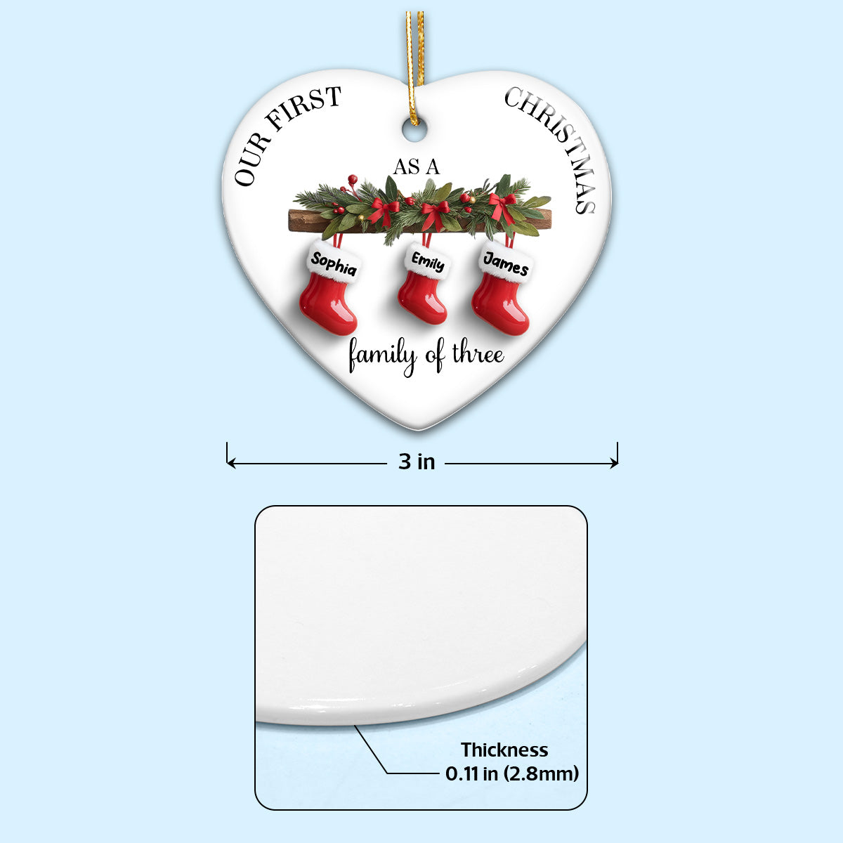 Family First Christmas Stockings 3D Effect - Personalized Ceramic Ornament - Christmas Tree Decor For Family