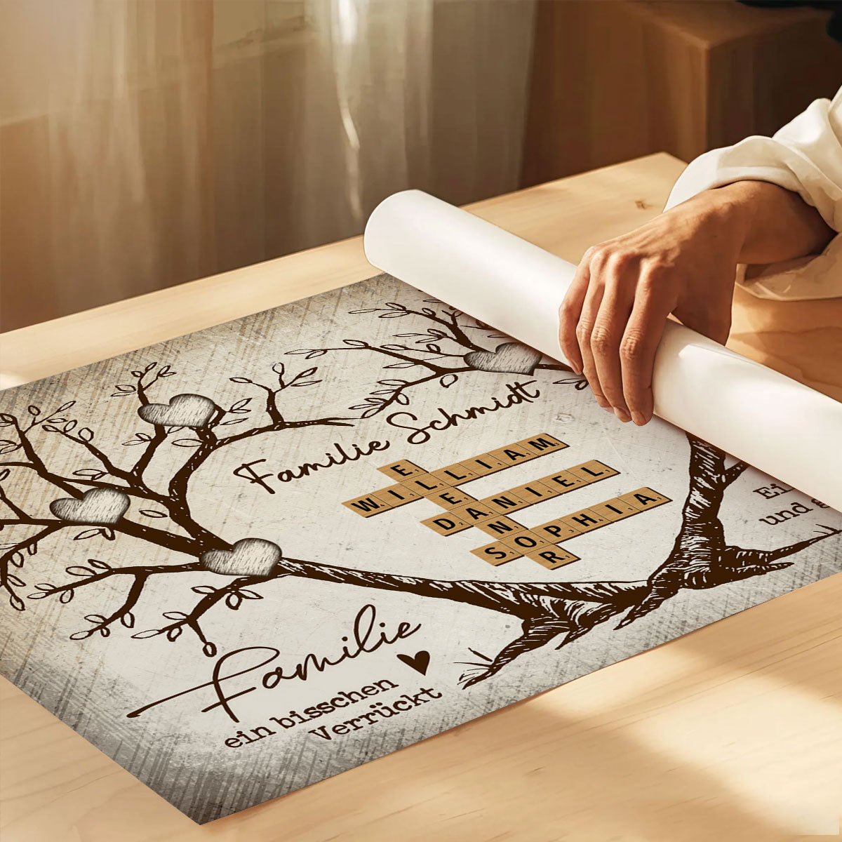 Personalisiertes Familien-Poster – Herzbaum & Kreuzworträtsel – Für immer verbunden – Geschenk für Familie, Mann & Frau