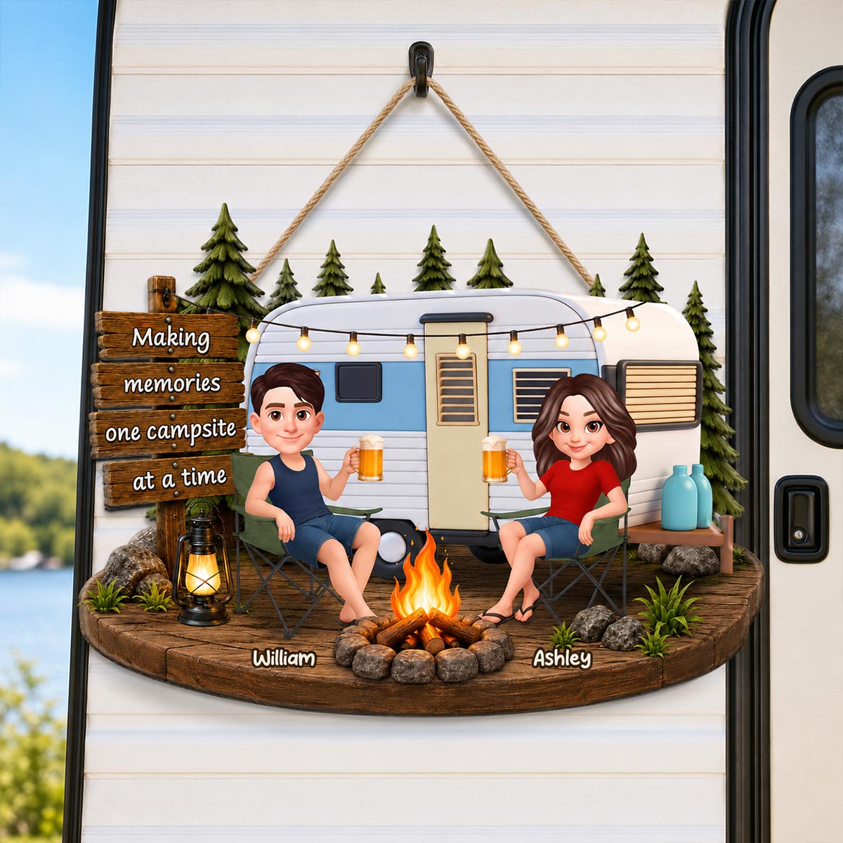 Couple Camping Making Memories - Personalized Wood Sign - Gift For Couple, Campers, Outdoor Campsite Decor
