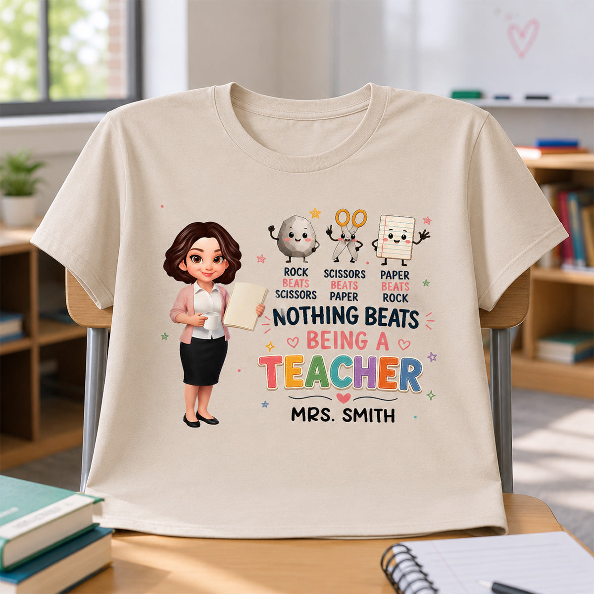 Rock Paper Scissors Nothing Beats Teacher - Personalized Shirt