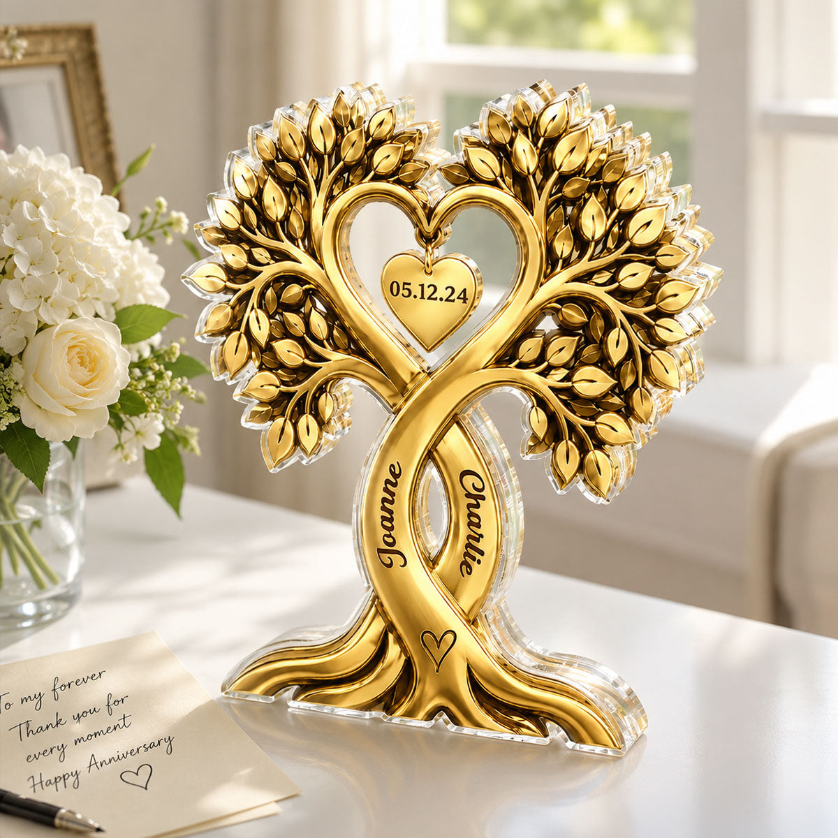 Couple Heart Tree - Personalized Acrylic Block Plaque - Golden Anniversary Gift for Him, Gift for Her