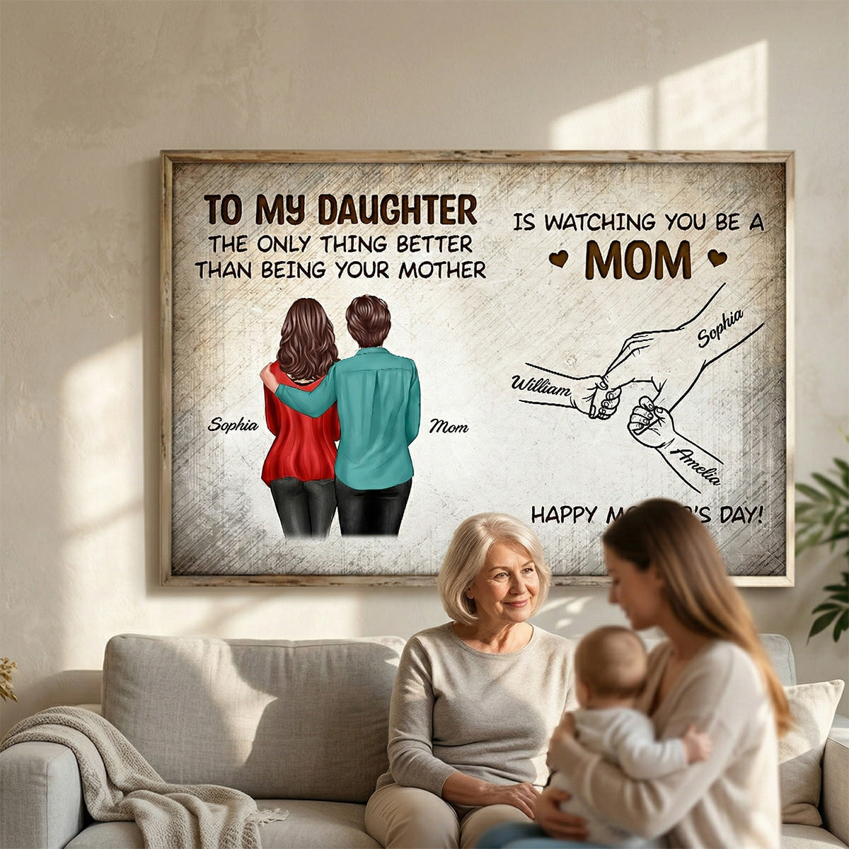 Vintage From Mom To Daughter Watching You Be A Mom Hands Outline - Personalized Poster - Mother's Day Gift For Daughter