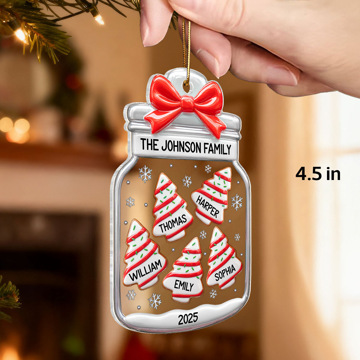 3D Effect Family Christmas Tree Gingerbread In Jar - Personalized Acrylic Ornament