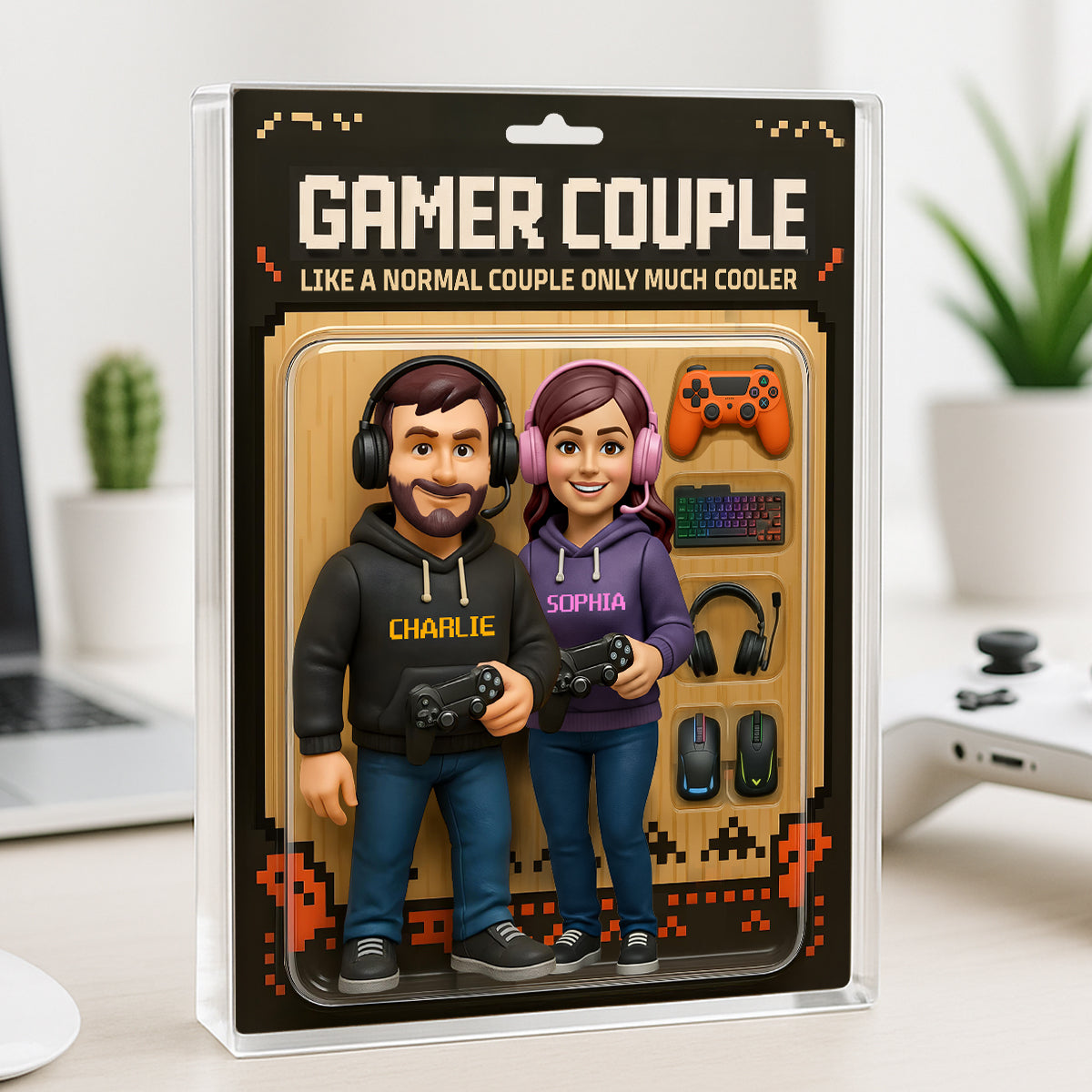 Gamer Couple Cooler Custom Action Figure - Personalized Acrylic Block Plaque - Anniversary, Valentine's Day Gift, Gift For Him, Gift For Her