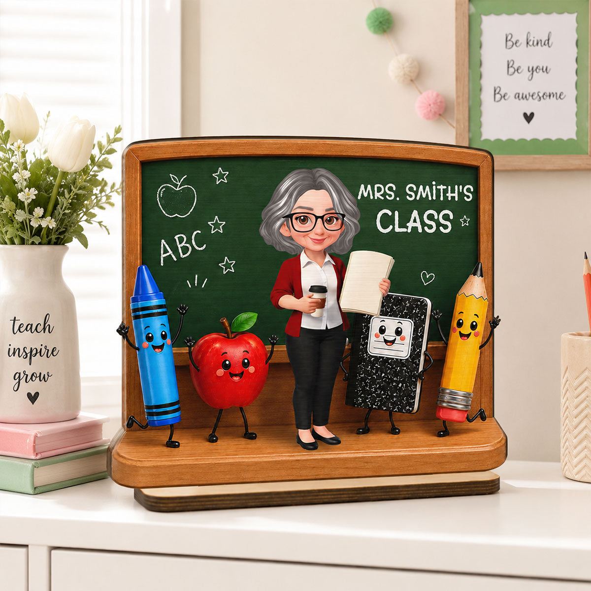 Pretty Teacher - Personalized 2-Layered Wooden Plaque - Back To School Gift For Teacher, Office Decor