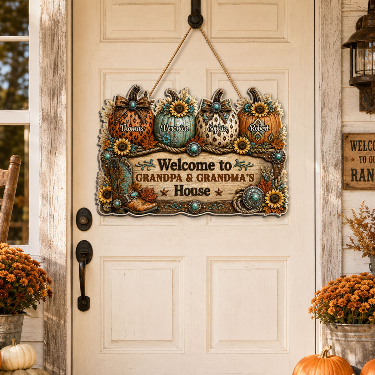 Western Fall Season Vibe Little Pumpkins Welcome To Grandma Grandpa House - Personalized Wood Sign - Fall Decoration For Grandparents