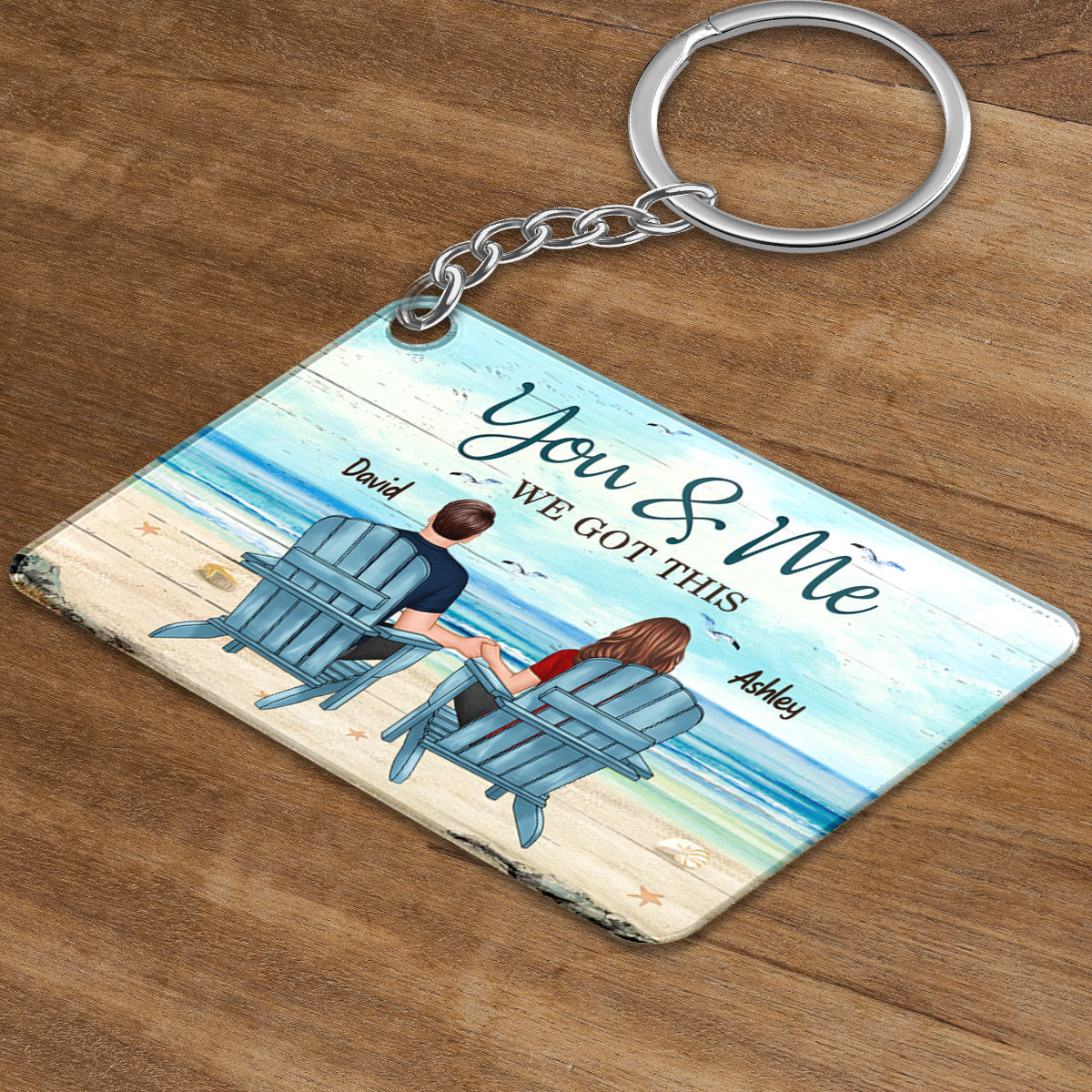 Back View Couple Sitting Beach Landscape You & Me We Got This Personalized Acrylic Keychain