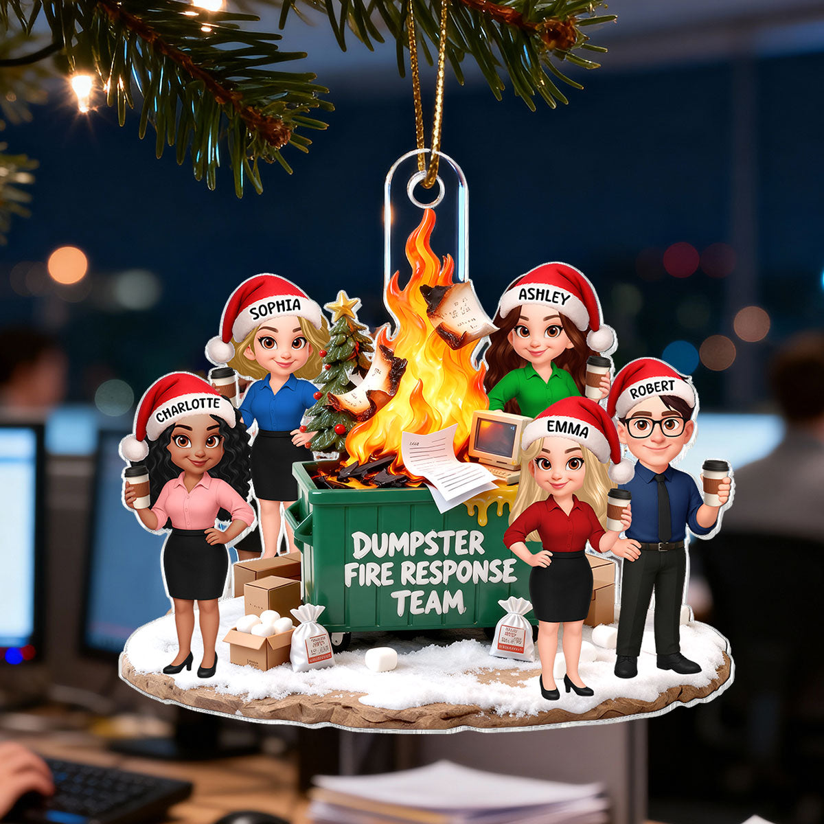 Dumpster Fire Response Team - Personalized Acrylic Ornament - Funny Gift For Coworkers, Work Besties