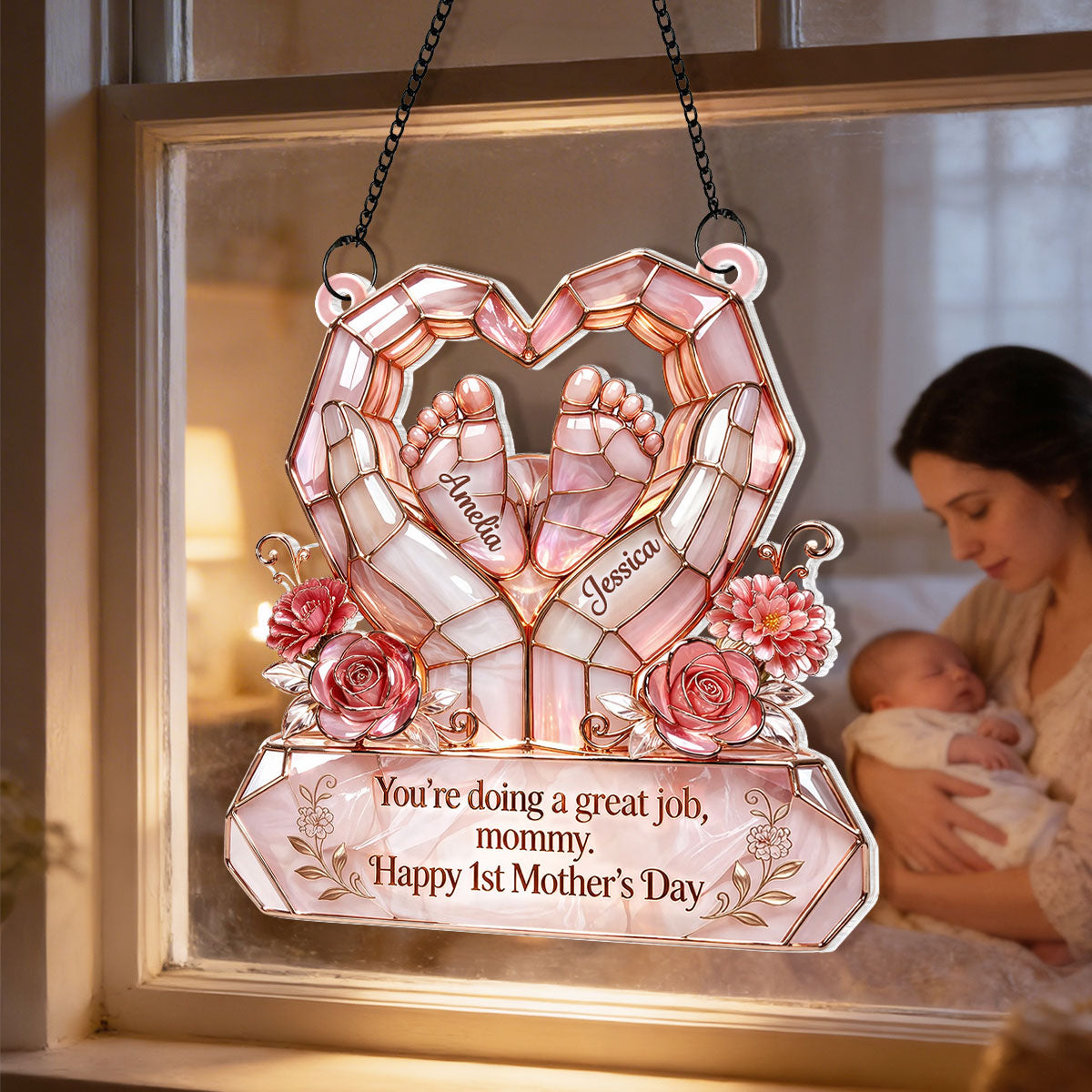 Happy 1st Mother's Day - Personalized Suncatcher - Heartfelt Mother's Day Gift for New Mom, Wife