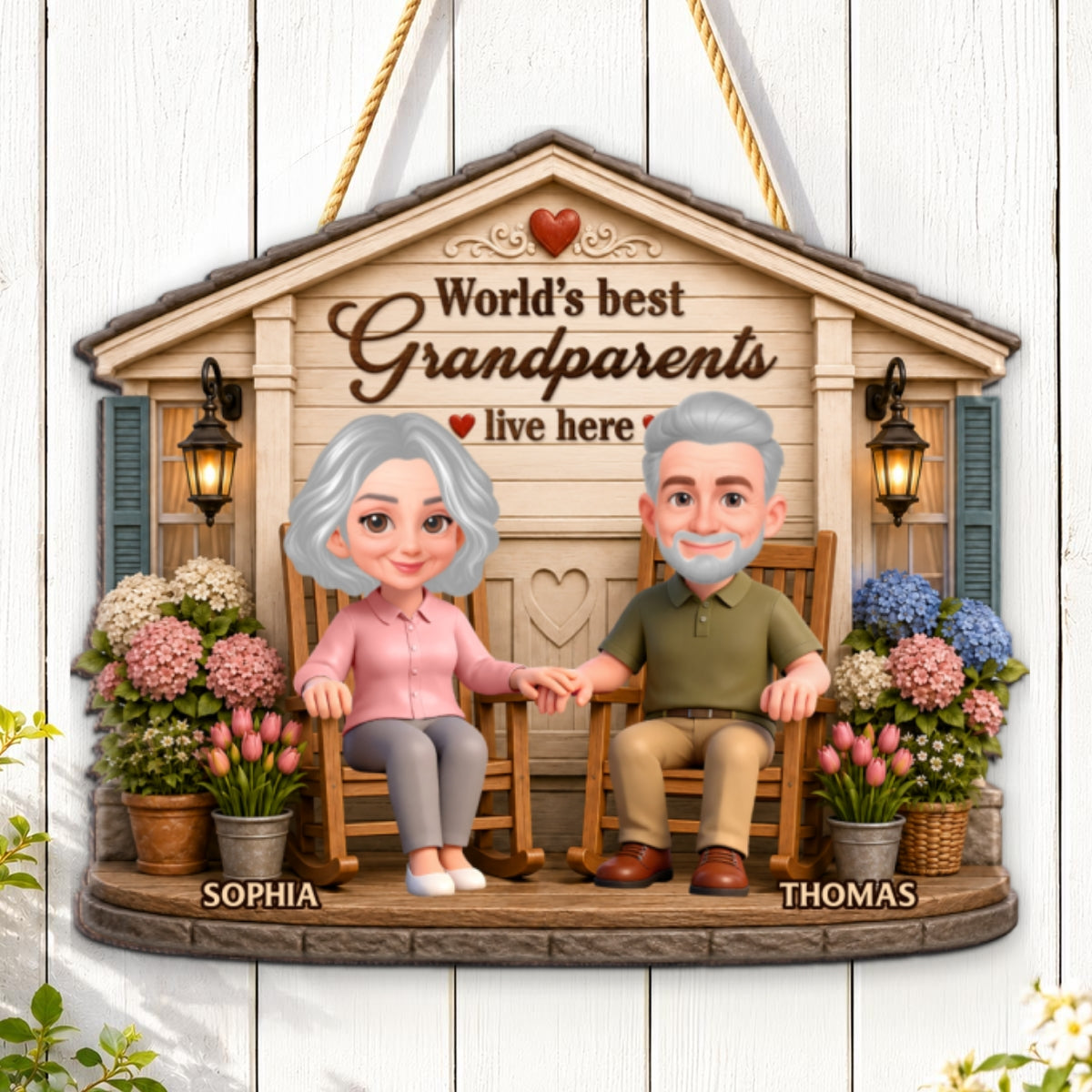 World's Best Grandparents Live Here - Personalized Wood Sign - Gift For Grandparents, Summer Decoration