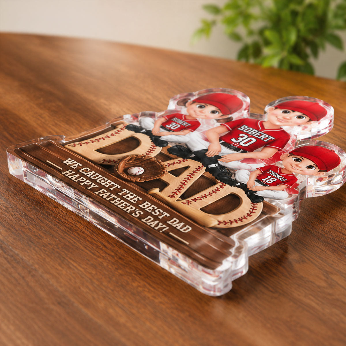 We Caught the Best Baseball Dad - Personalized Acrylic Block Plaque -  Gift for Dad, Husband