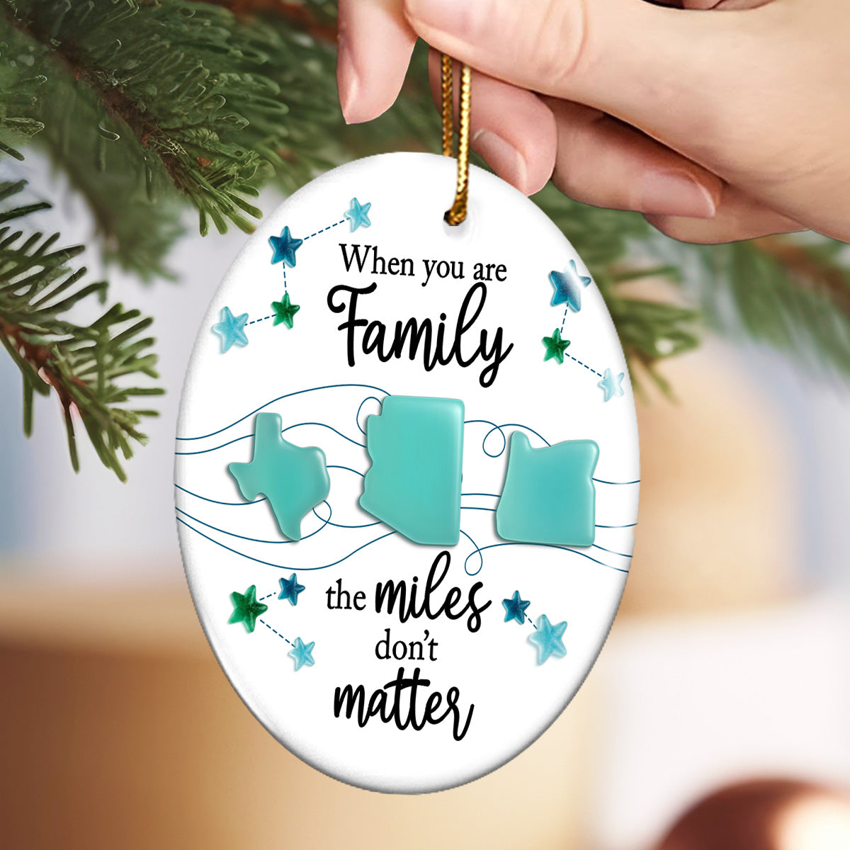 3D Sea Glass Effect Christmas Long Distance State Maps Besties - Personalized Ceramic Ornament