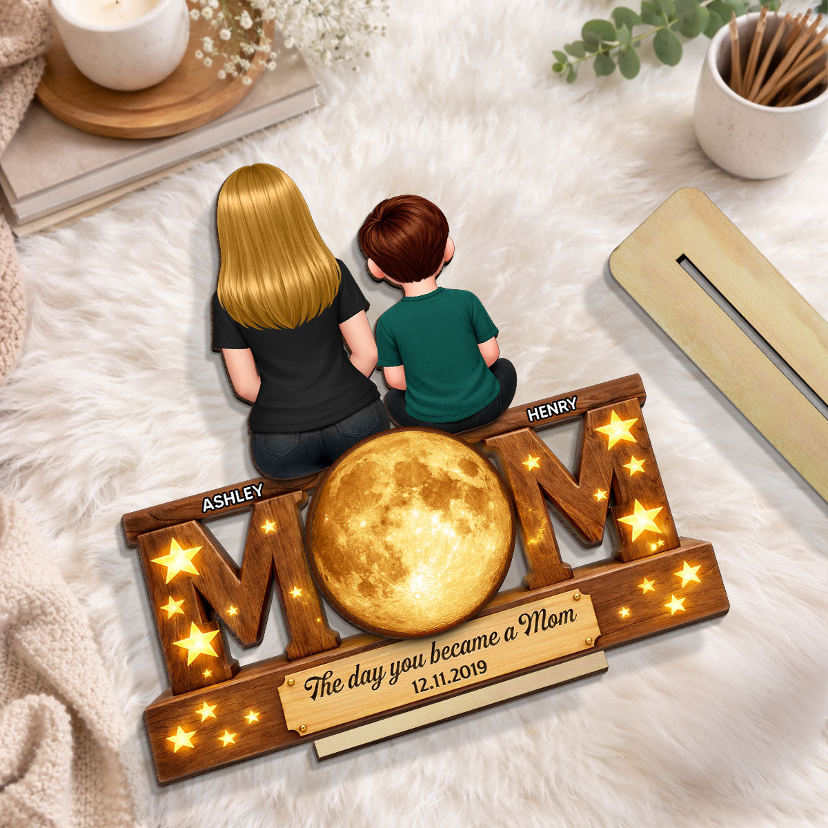 The Day You Became A Mom Daughter Son - Personalized 2-Layered Wooden Plaque - Heartfelt Gift For Mom, Grandma