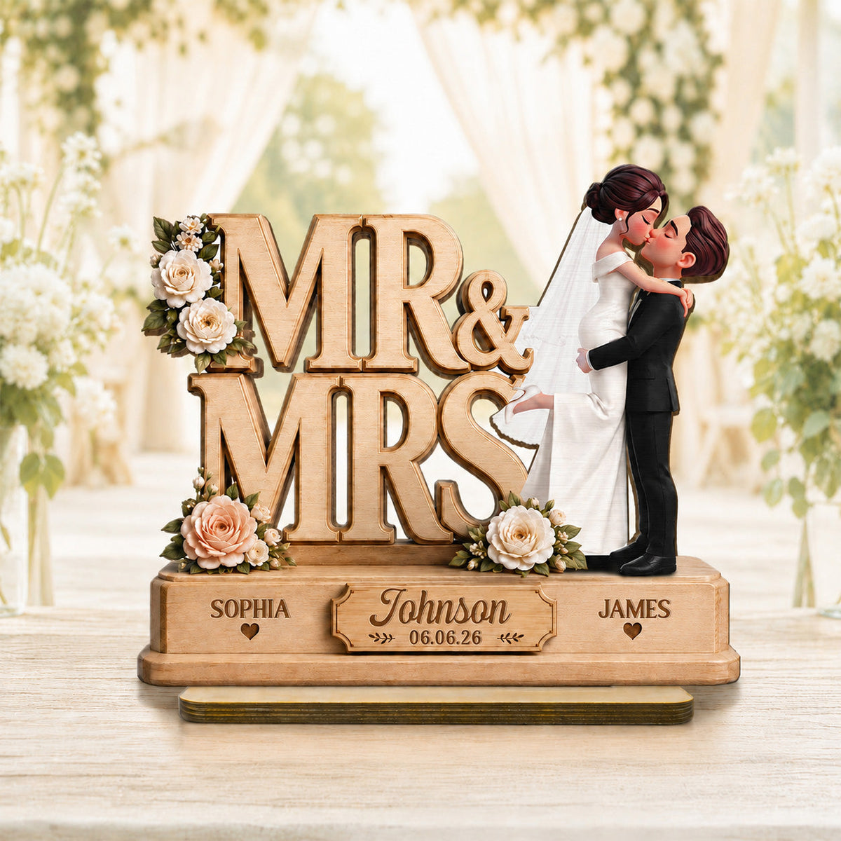 Mr & Mrs 2D Flat - Personalized Wooden Plaque - Wedding Gift, Wedding Decoration, Anniversary Gift, Newlywed Gift