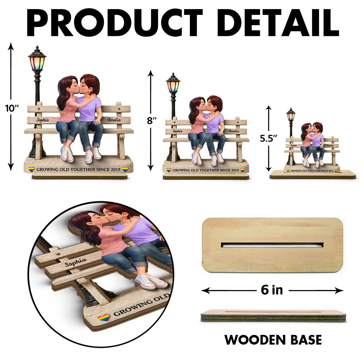 LGBT+ Couple Sitting On Bench - Personalized 2-Layered Wooden Plaque - Gift For Couple, Happy Pride Month