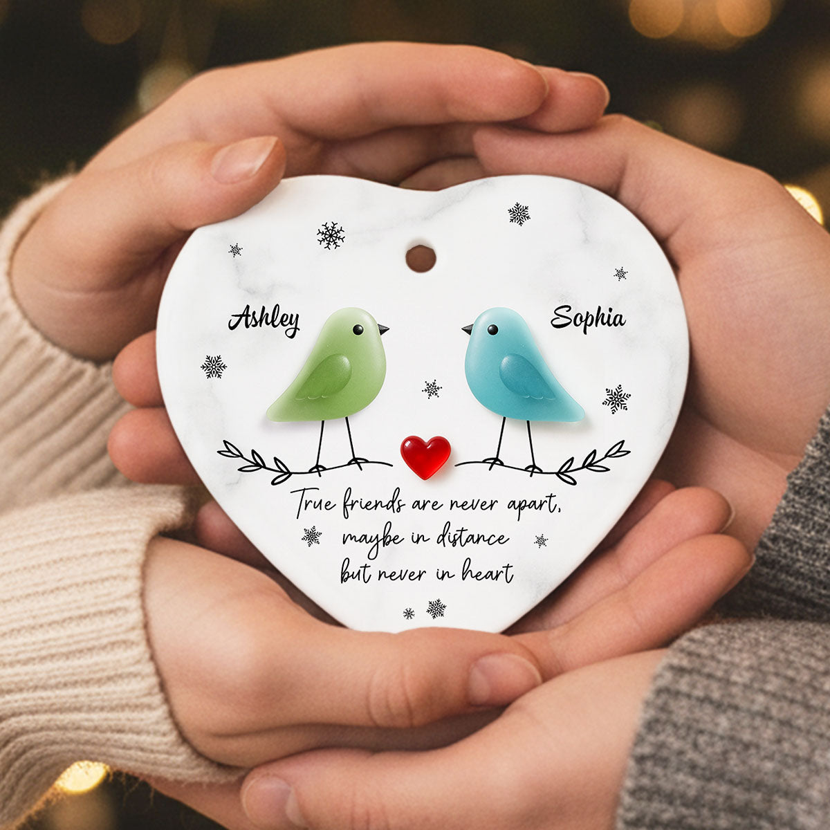 Friends Are Never Apart 3D Effect Sea Glass - Personalized Ceramic Ornament - Christmas Gift for Friends, Besties