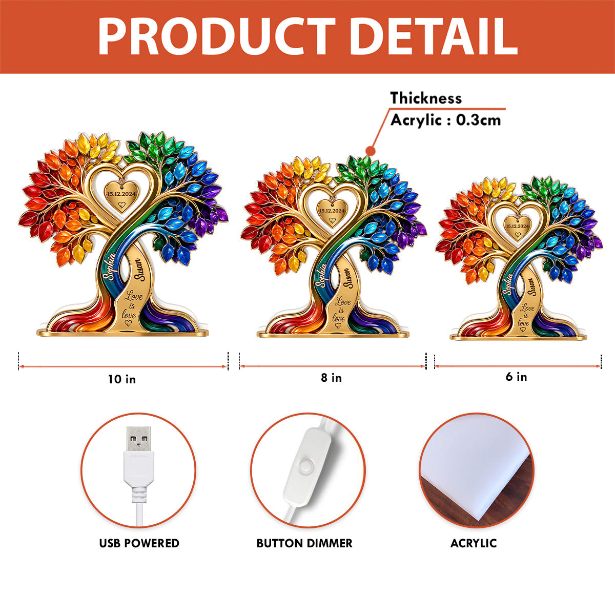 LGBTQ+ Couple Heart Tree - Personalized Light Box - Anniversary Gift for Him, Gift for Her