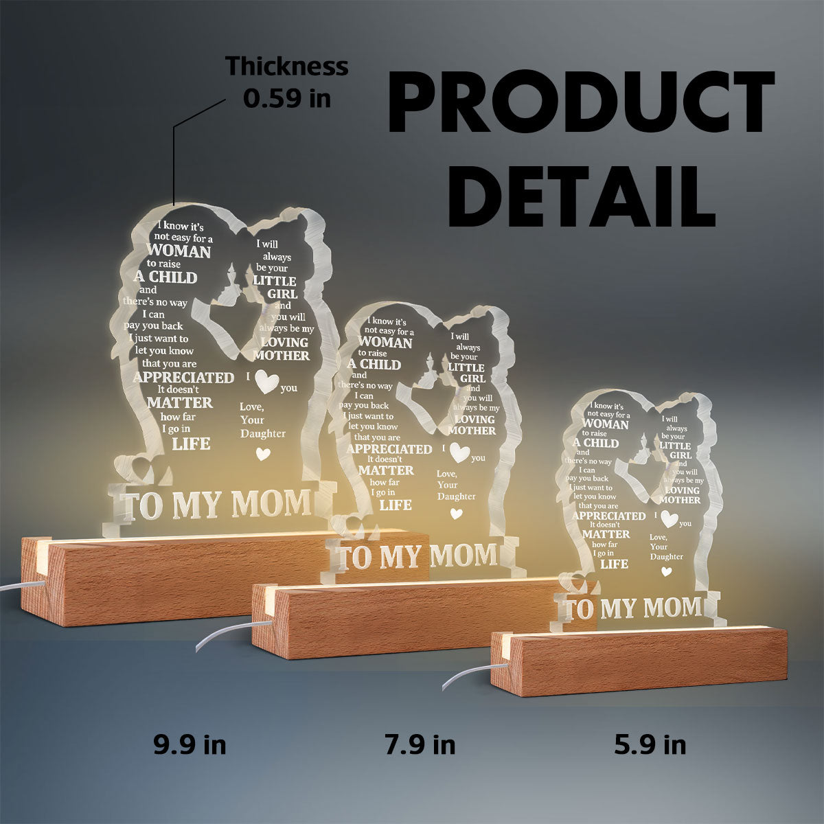 To My Mom - Personalized Acrylic Block LED Night Light - Heartfelt Gift For Mom, Grandma