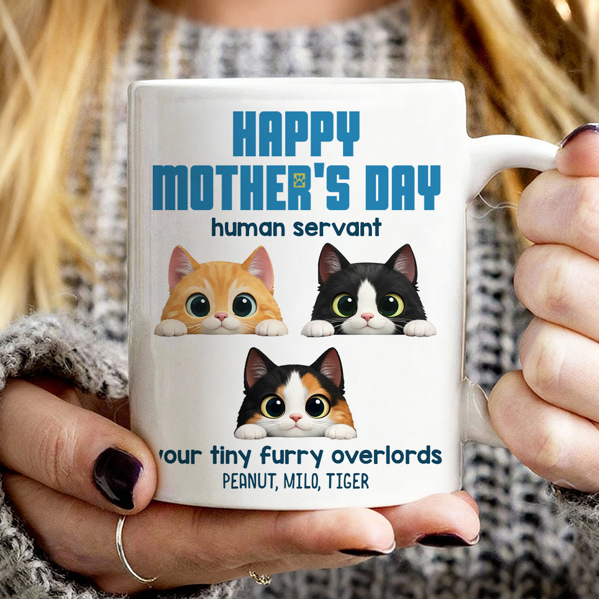 Happy Mother's Day Human Servant - Personalized Mug - Funny Gift for Cat Moms, Coffee Mug for Cat Lovers
