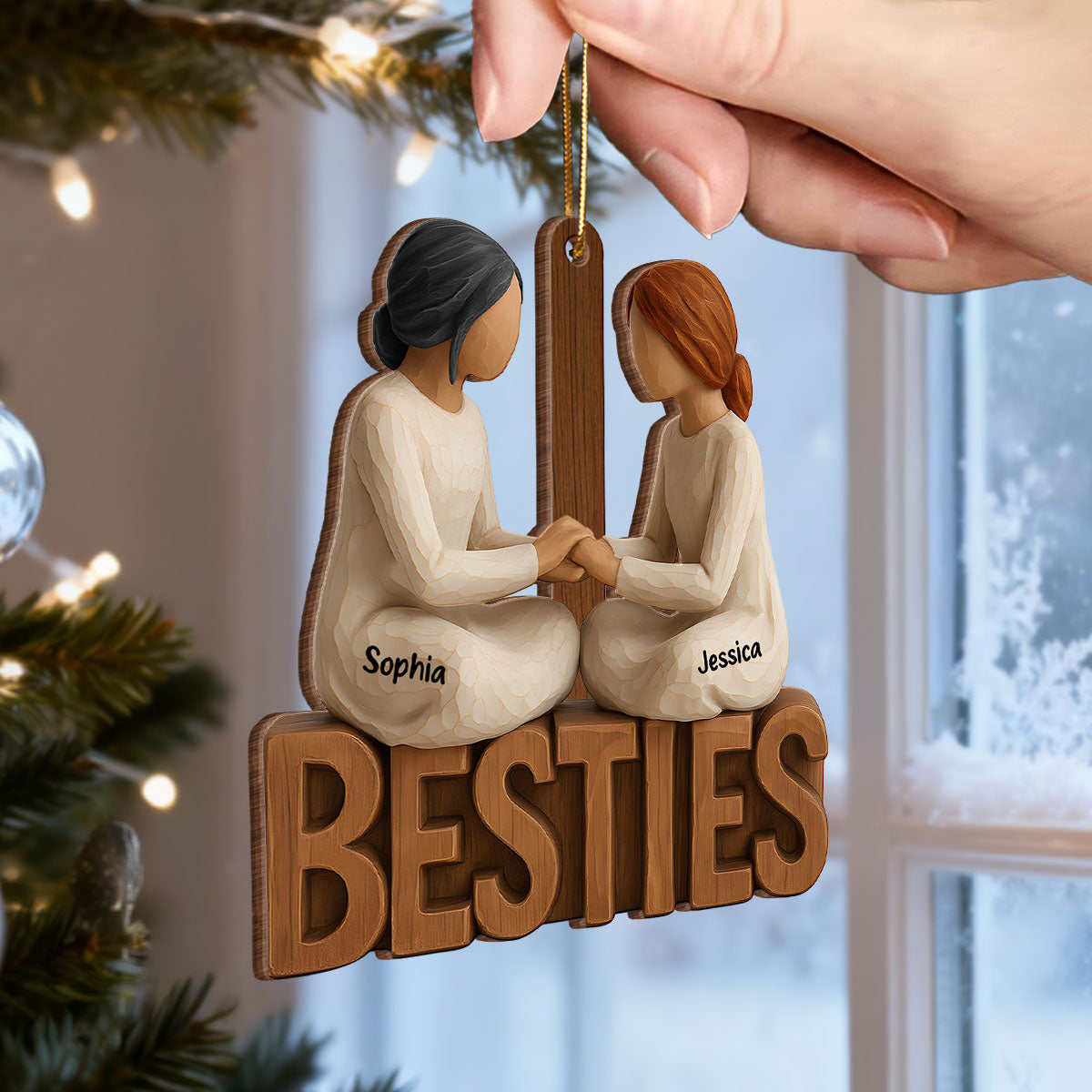 3D Effect Besties Forever Together - Personalized Wooden Ornament - Gift For Best Friends