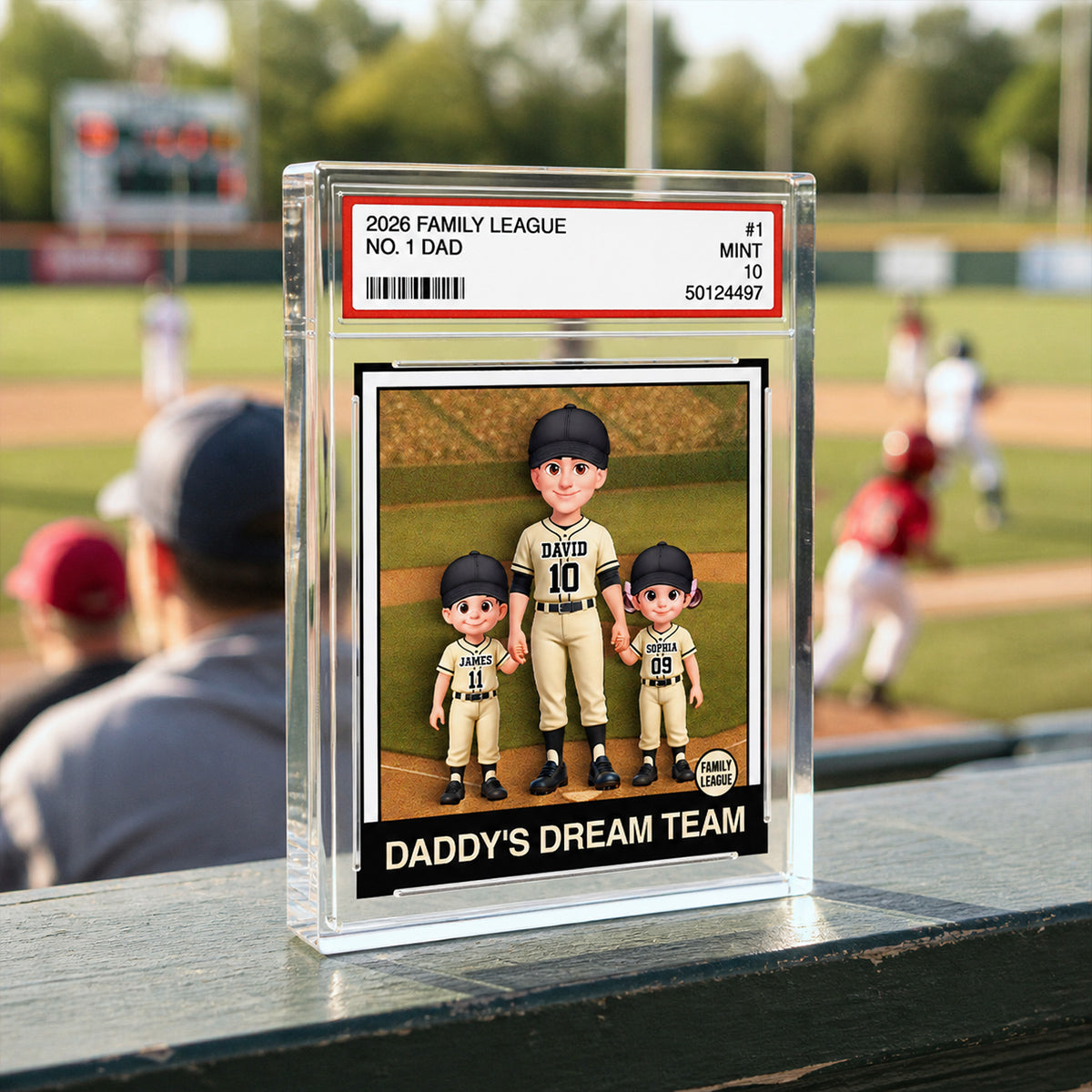 Baseball No. 1 Dad Man & Kids Trading Card Style - Personalized Acrylic Block Plaque -  Gift For Baseball Dad