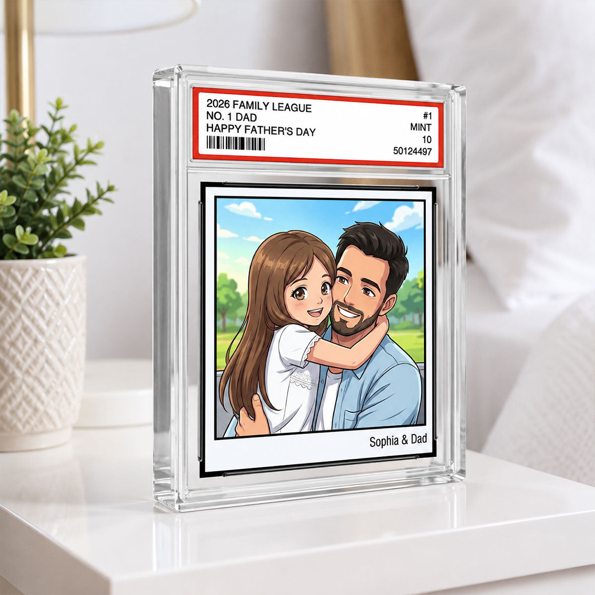Vintage No. 1 Dad Trading Card Trading Card Cartoon Style - Personalized Acrylic Block Plaque -  Gift For Dad, Husband