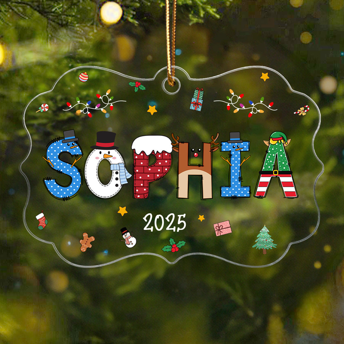 Christmas Theme Kid Name Christmas - Personalized Acrylic Ornament - Gift For Grandchildren, Boy, Girl