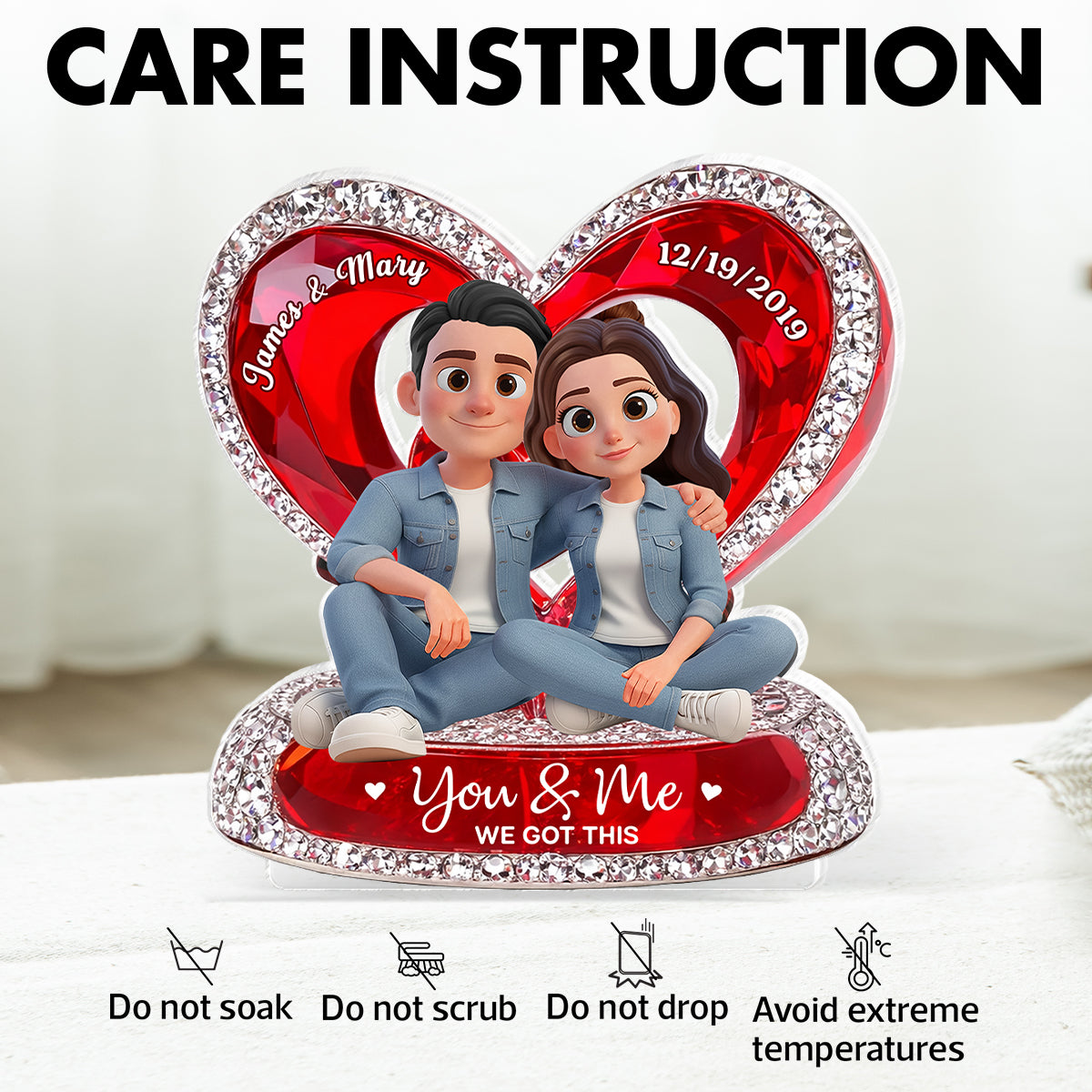 Couple Eternal Love 3D Shiny Effect - Personalized Acrylic Block Plaque - Heartfelt Valentine's Day Gift for Her, for Him